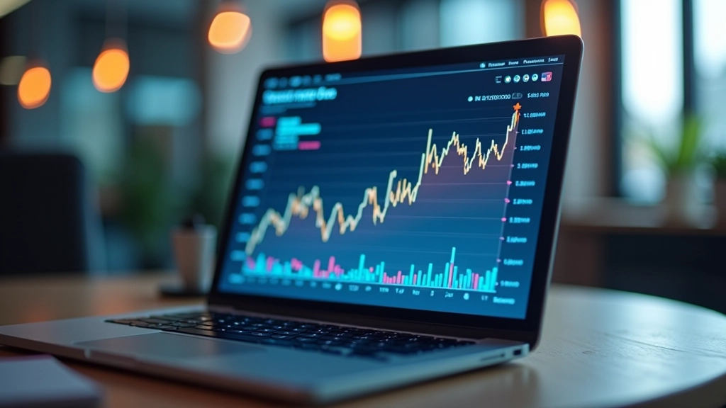 Zinsraten-Grafik und Wirtschaftsindikatoren auf Monitor, Datenvisualisierung von Zinsentwicklung