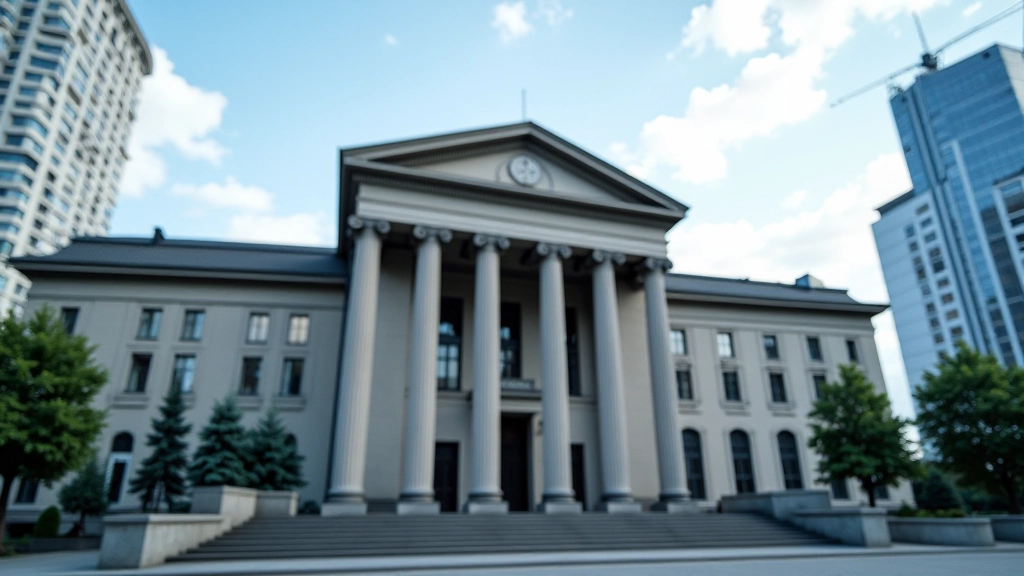 Zentralbank-Gebäude mit modernen Finanzinstitutionen, Geldpolitik-Symbol